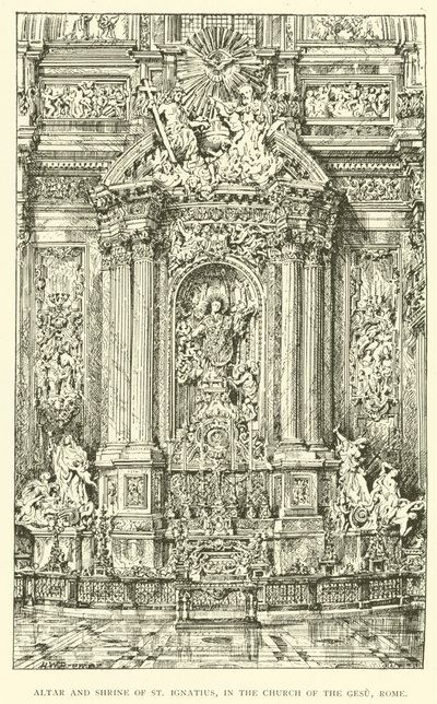 Szent Ignác oltár és kegyhely a Gesu templomban, Rómában (metszet) alkotó: Henry William Brewer