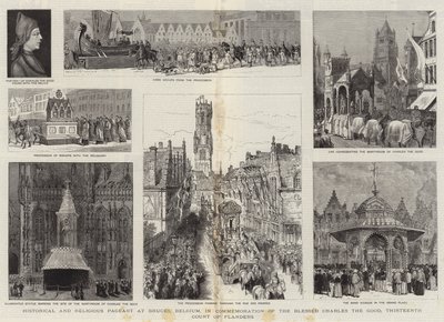 Történelmi és vallási ünnepség a belgiumi Brugge-ben, a boldog Károly, a Jó Károly, Flandria tizenharmadik grófja emlékére. alkotó: Henry William Brewer