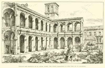 Szent Márk palota és bazilikája, a pápai rezidencia Szent Ignatius idején (gravírozás) alkotó: Henry William Brewer