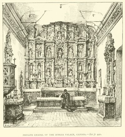 A Borgia-palota privát kápolnája, Gandia (metszet) alkotó: Henry William Brewer