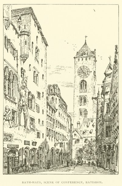 Rath-Haus, konferencia színhelye, Ratisbon (metszet) alkotó: Henry William Brewer