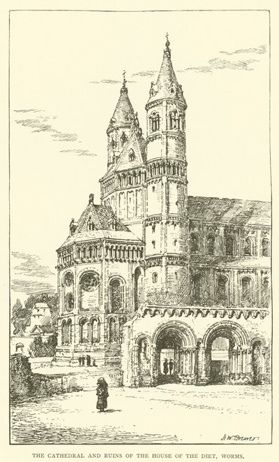 A székesegyház és a diéta házának romjai, Worms (metszet) alkotó: Henry William Brewer
