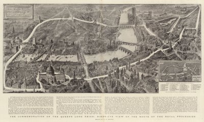 A királynő hosszú uralkodásának megemlékezése, madártávlatból a királyi menet útvonala alkotó: Henry William Brewer