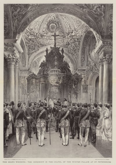 A cári esküvő, a szertartás a szentpétervári Téli Palota kápolnájában alkotó: Henry William Brewer