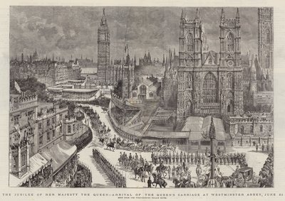 Őfelsége, a királynő jubileuma, a királynő hintójának megérkezése a Westminster-apátságba, június 21. alkotó: Henry William Brewer