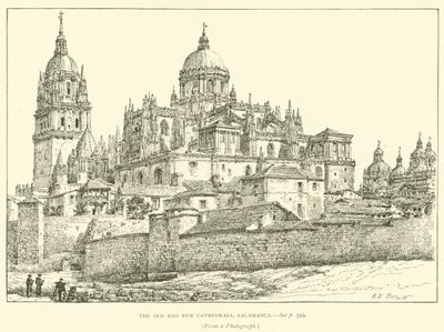 A régi és az új katedrális, Salamanca (metszet) alkotó: Henry William Brewer
