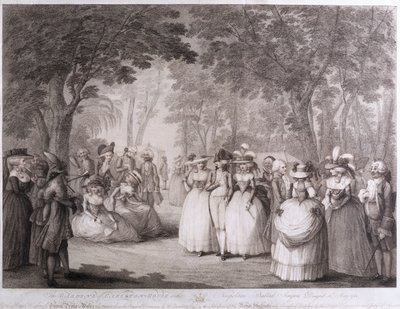 The Gardens of Carlton House nápolyi balladaénekesekkel, William Dickinson (1746-1823) metszetével, 1784 alkotó: Henry William Bunbury