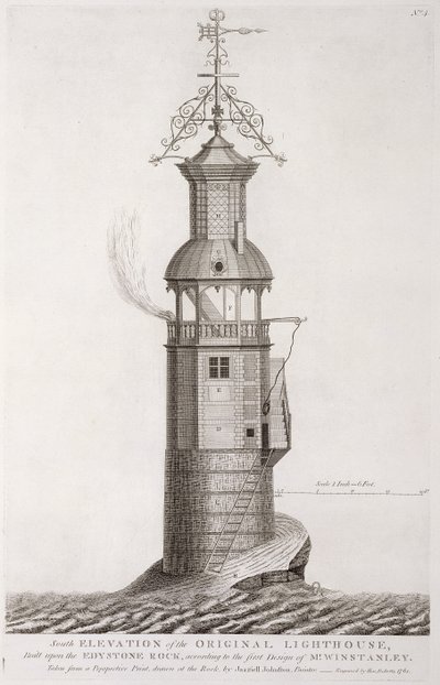 Eddystone világítótorony, amelyet Henry Roberts metszett (fl.1761), 1761 alkotó: Henry Winstanley