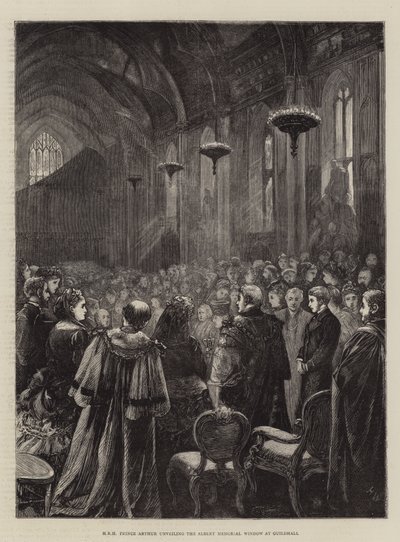 HRH Arthur herceg felavatja az Albert-emlékablakot a Guildhallban alkotó: Henry Woods