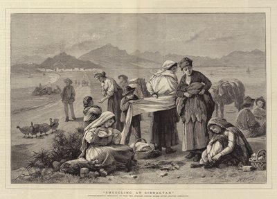 Csempészet Gibraltáron, a Contrabandisták a spanyol vámház előtt készülnek elhaladni Gibraltár elhagyása után alkotó: Henry Woods