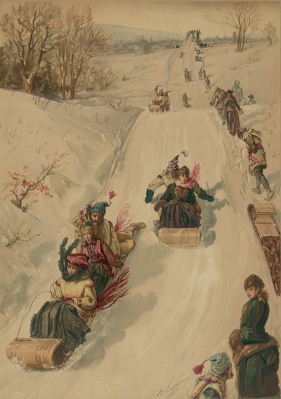 Szánkózás, L. Prang and Co., 1886 (akvatinta) alkotó: Henry after Sandham