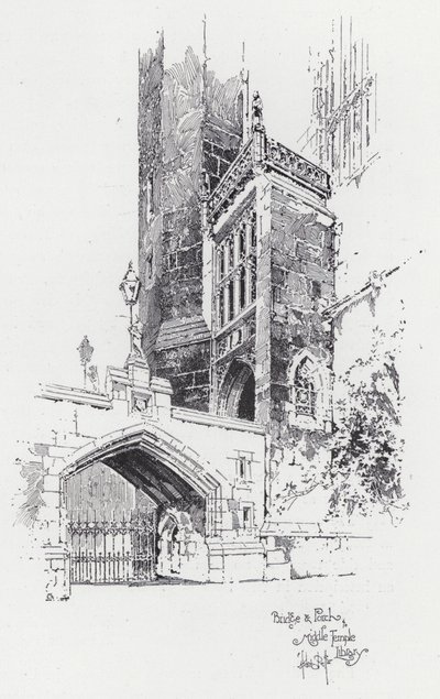 Híd és veranda a Middle Temple Könyvtárhoz (metszet) alkotó: Herbert (after) Railton