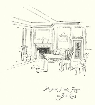 Dr. Johnson ülésterme a londoni Bolt Courtban (litho) alkotó: Herbert (after) Railton