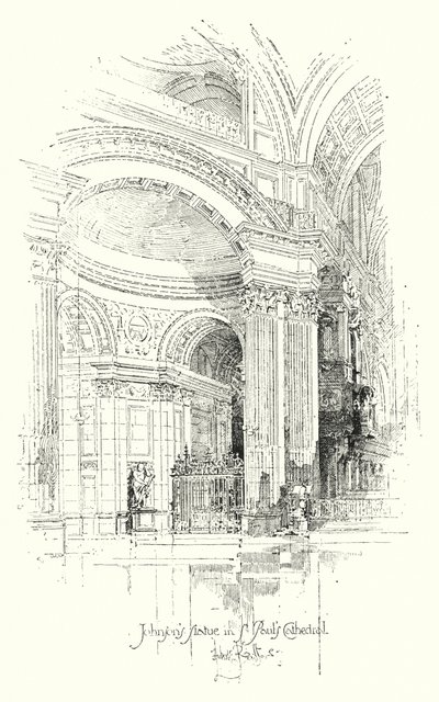 Dr. Johnson szobra, Szent Pál-székesegyház, London (litho) alkotó: Herbert (after) Railton