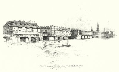 Old London Bridge, a St Olave templomtól alkotó: Herbert (after) Railton