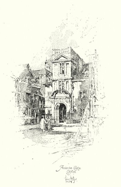 Pembroke College, Oxford (litho) alkotó: Herbert (after) Railton