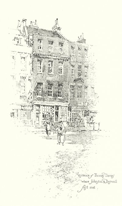 Thomas Davies rezidenciája, London, ahol Dr. Johnson és James Boswell először találkozott (litho) alkotó: Herbert (after) Railton