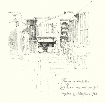 Szoba, amelyben a Cock-Lane Ghost álhírt gyakorolták, Dr. John meglátogatta 1762-ben (litho) alkotó: Herbert (after) Railton