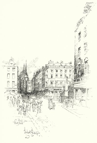 Szent Pál-székesegyház, a londoni Fleet Street-ről (litho) alkotó: Herbert (after) Railton