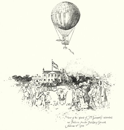 Kilátás Mr Lunardi Celebrated Air Balloonjának emelkedésére a tüzérségi földről alkotó: Herbert (after) Railton