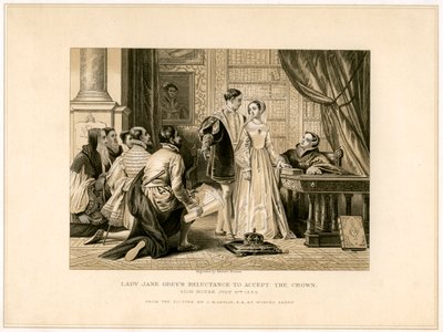Lady Jane Grays vonakodás a korona elfogadásától, 19. század alkotó: Herbert Bourne