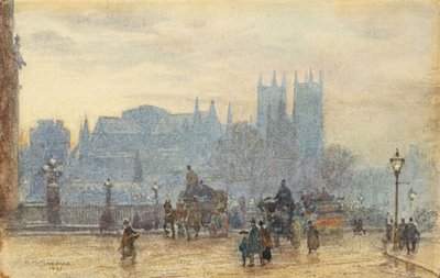 Westminster apátság a Westminster hídról 1892 (akvarell) alkotó: Herbert Menzies Marshall