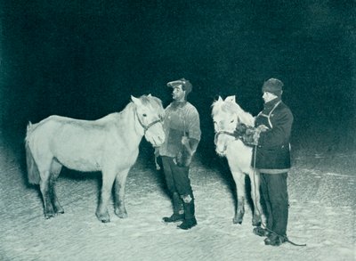 Crean és Evans tisztek pónigyakorlatát télen, 1911, 1913 alkotó: Herbert Ponting