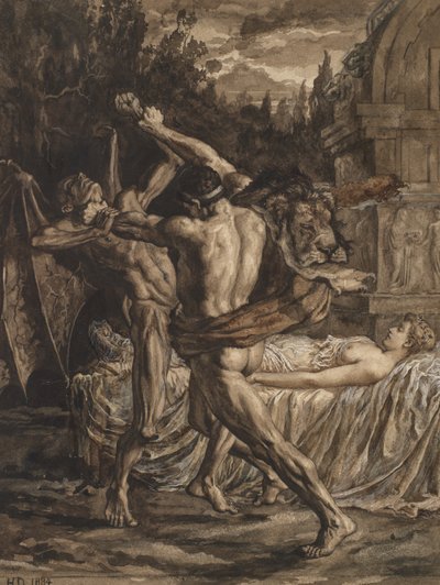 Herkules küzd a halállal Alcestis lelkéért alkotó: Herbert Thomas Dicksee
