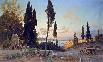 Vue du Bosphore a Konstantinápoly - Peinture de Hermann David Salomon Corrodi (1844-1905), orientalisme - Kilátás a Boszporuszra, Konstantinápoly - Hermann David Salomon Corrodi (1844-1905) olaj, vászon - 100x166,5 cm - Magángyűjtemény alkotó: Herman David Salomon Corrodi