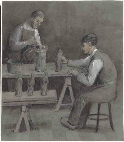 Két munkás figurákat készít alkotó: Herman Heijenbrock