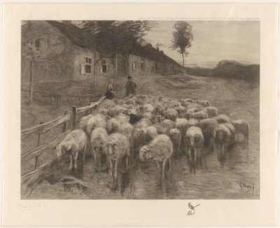 Pásztor és egy nő egy birkanyájjal alkotó: Herman Johannes van der Weele (signed by artist)