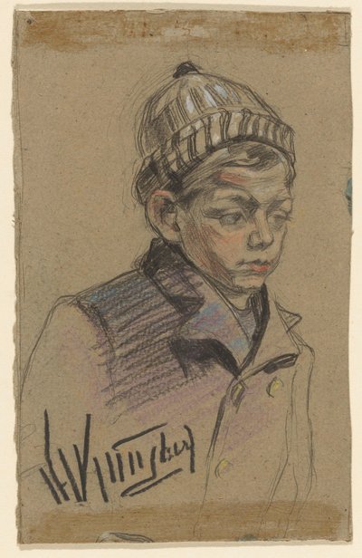 Fiú kabáttal és kalappal alkotó: Herman Kruyder (signed by artist)