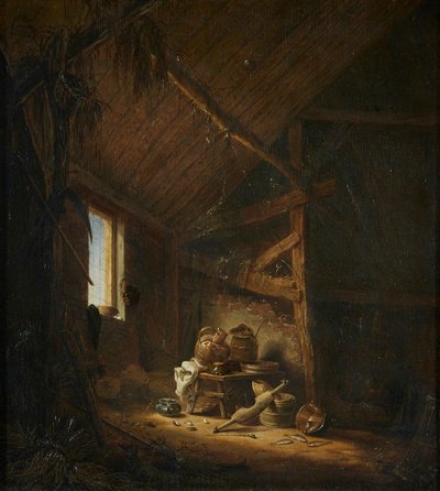 Egy pajta belseje az ablakon beáramló fénnyel alkotó: Herman Saftleven