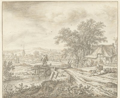 Dombos táj farmtal a híd mellett alkotó: Herman Saftleven