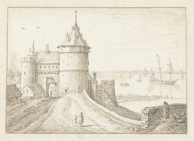 Városkapu kilátással a tengerre alkotó: Herman Saftleven