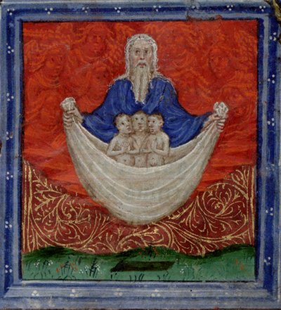 Három lelkes Atyaisten, feltámadva a halálból Órák könyve, 1410 körül alkotó: Herman Scheerre