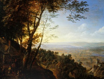 Erdős táj parasztokkal egy házikó mellett (olaj, panel) alkotó: Herman the Younger Saftleven