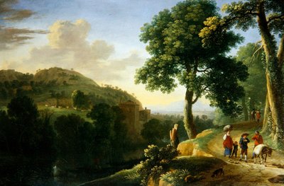 Olasz táj utazókkal és egy szamárral, 1640 körül (olaj, vászon) alkotó: Herman van Swanevelt