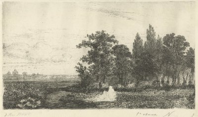 Férfi és nő egy patak mellett az erdő szélén alkotó: Hermanus Jan Hendrik van Rijkelijkhuysen