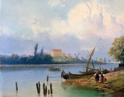 „Emberek a csónakok mellett Hollandiában”, 1835-1882 alkotó: Hermanus Koekkoek