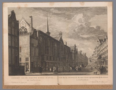 Kilátás a Heilige Stede-re (Nieuwezijds Kapel) Amszterdamban Kilátás az új Zyds-kápolnára, Amszterdamba / Vue de la Chapelle du Nouveau Quartier de la Ville, à Amsterdam (cím az objektumon) Atlas of Fouquet (sorozat címe) alkotó: Hermanus Petrus Schouten (possibly)