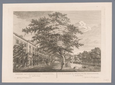 Kilátás az amszterdami mennonita árvaházra Kilátás a mennonita árvaházra, Amszterdamba / Vue de la Maison des Orphelins des Mennonites, à Amsterdam (cím a tárgyon) alkotó: Hermanus Petrus Schouten (possibly)
