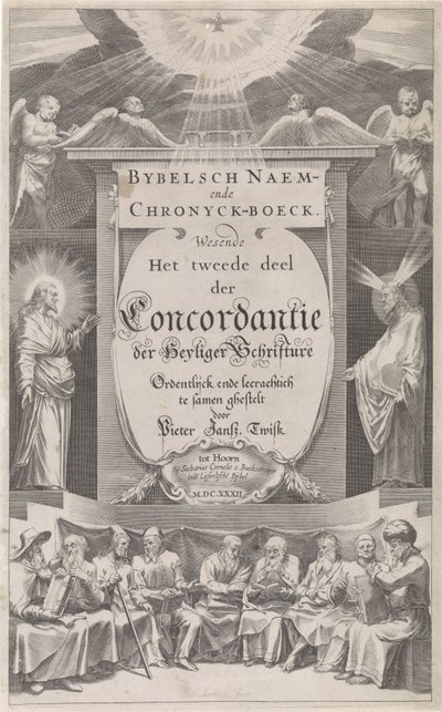 A „Bijbelsch Naem-en Chronijckboek” címlapja, 1632 Bibliai név- és krónikakönyv (cím a tárgyon) alkotó: Hessel Gerritsz