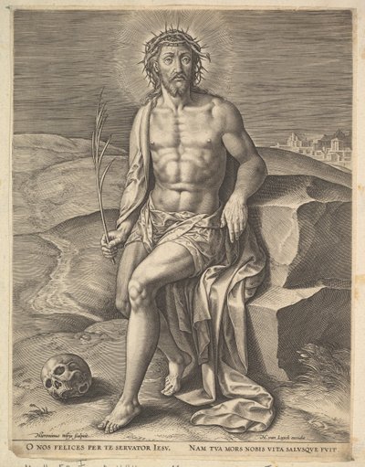 Krisztus a hideg kövön ül, kb. 1586. alkotó: Hieronymous Wierix