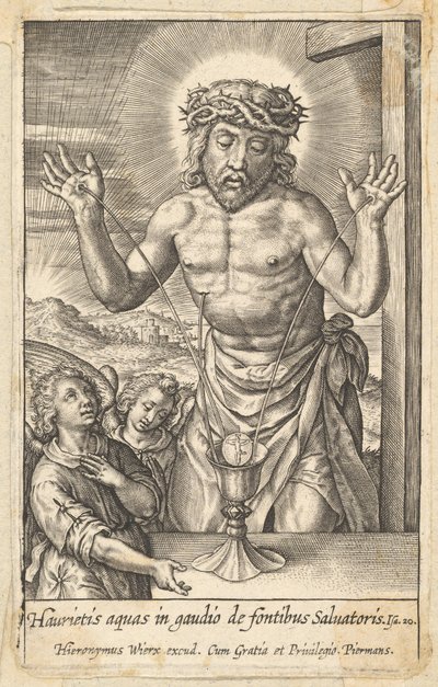 A két angyal által tisztelt Megváltó vére, 1619 előtt. alkotó: Hieronymous Wierix