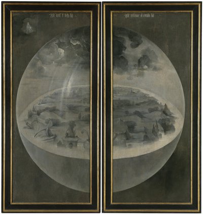A földi gyönyörök kertje. Triptichon, hátoldal: A teremtés alkotó: Hieronymus Bosch