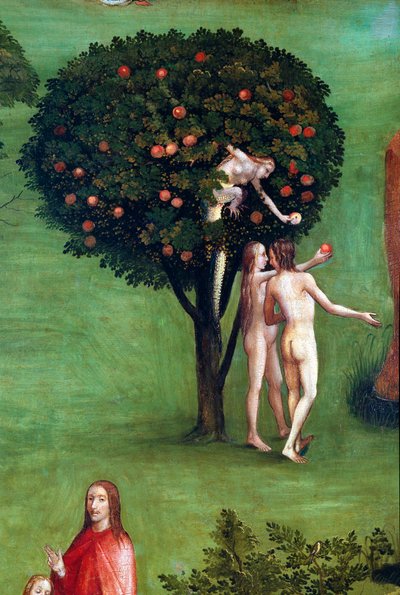 Az utolsó ítélet triptikusa, bal oldali panel. Ádám és Éva a paradicsomban, részlet (festmény fára, 1504 körül) alkotó: Hieronymus Bosch