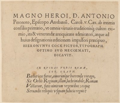 Dedikációs oldal alkotó: Hieronymus Cock