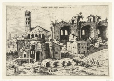 Kilátás a Romulus-templomra és a Konstantin-bazilikára Rvinarvm Templi Pacis (...) (cím az objektumon) Római romok (sorozat címe) alkotó: Hieronymus Cock