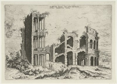 Kilátás a Septizoniumra és a Colosseumra Rómában Septizonii Severi Imp (...) (cím az objektumon) Római romok (sorozat címe) alkotó: Hieronymus Cock